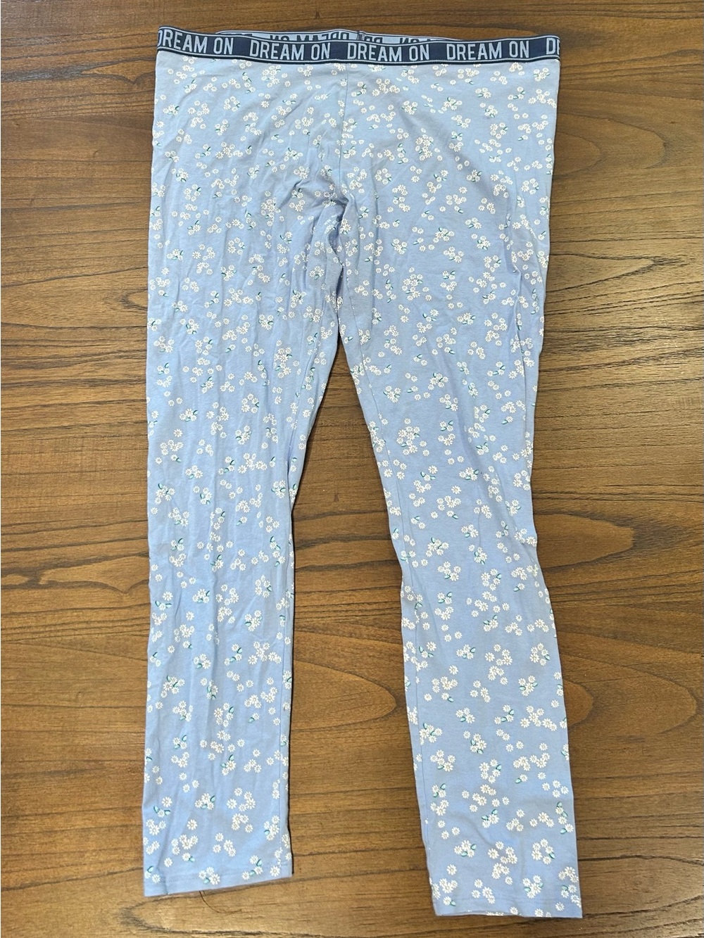 Sleep Pants - Light Blue Raised Daisy Floral Stretch Navy 'DREAM ON' Waistband